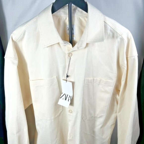 NWT - Zara - Men’s Relaxed Fit Shirt Cream Ivory - Size Large - Picture 1 of 5